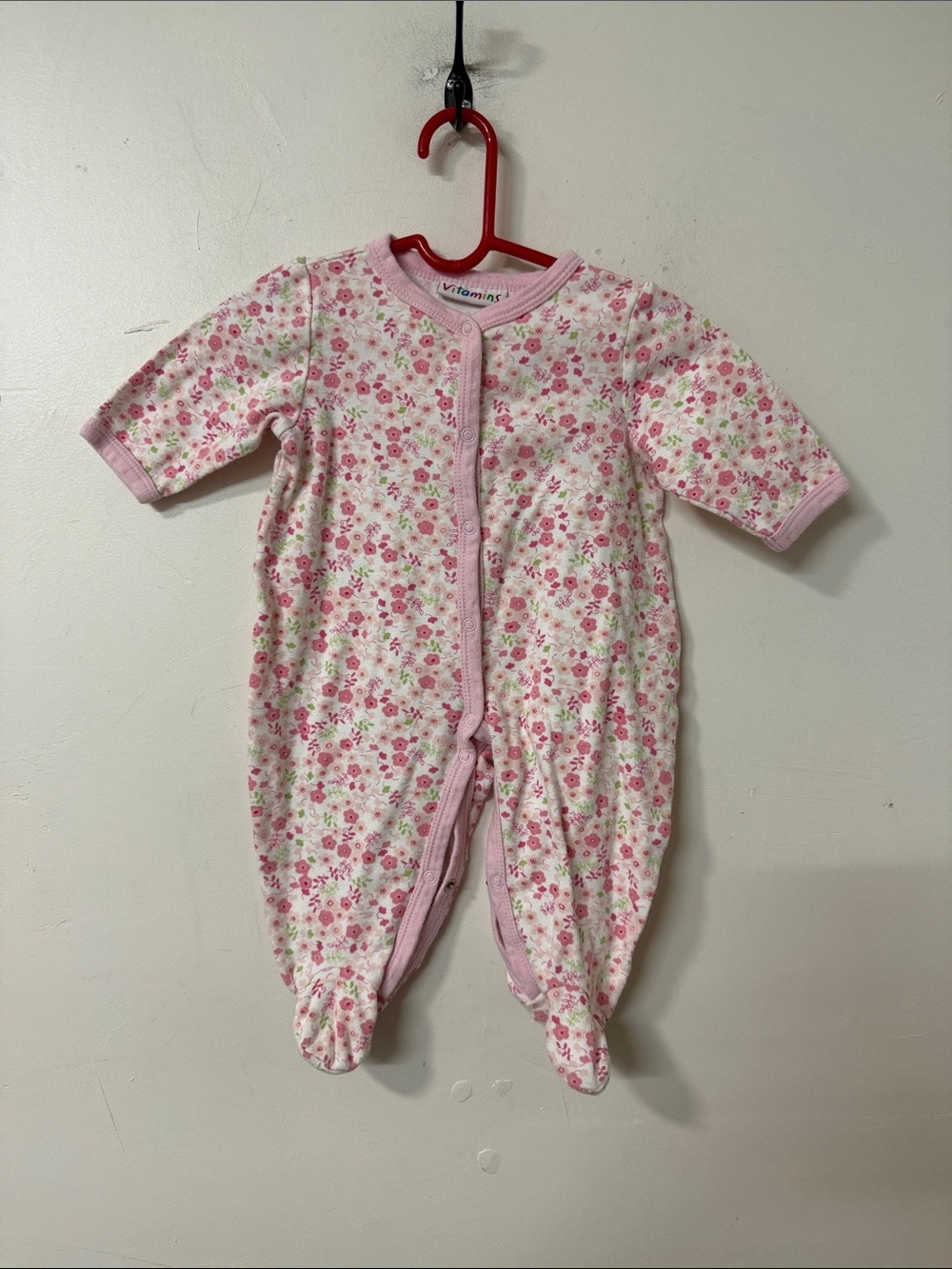Vitamins Baby Pink Floral Footie One-Piece 90’s